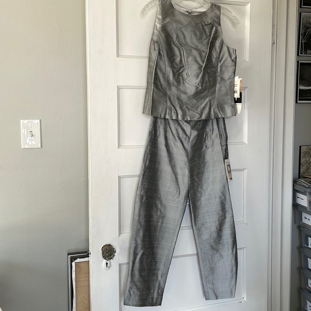 Vintage NWT Jessica McClintock grey silk 2-piece size 2